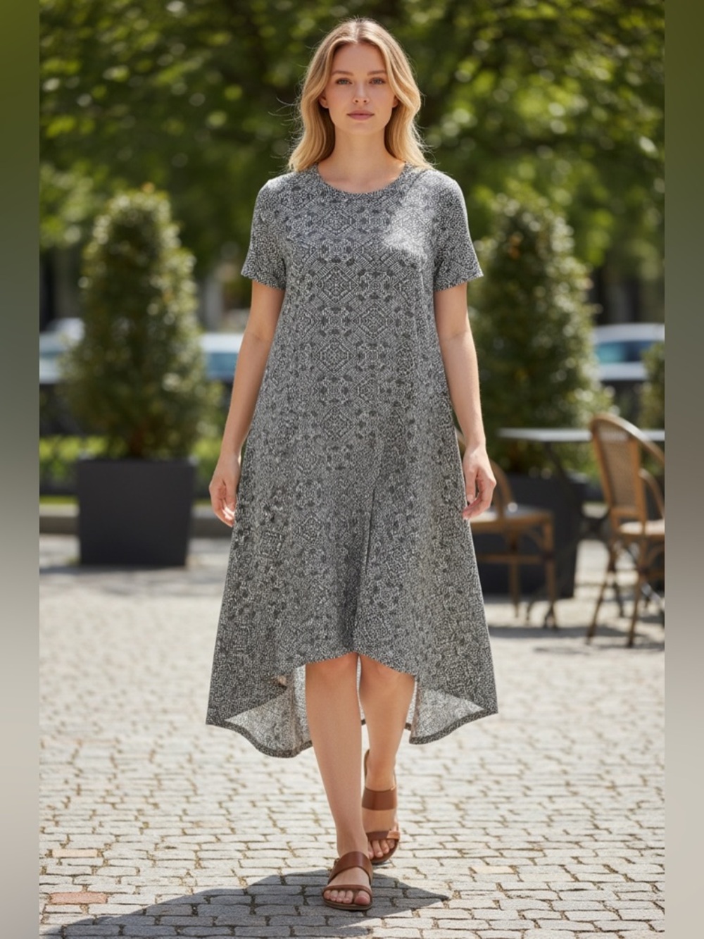 LuLaRoe Carly Swing Dress High Low Hem Patch Pocket Gray Heather XS